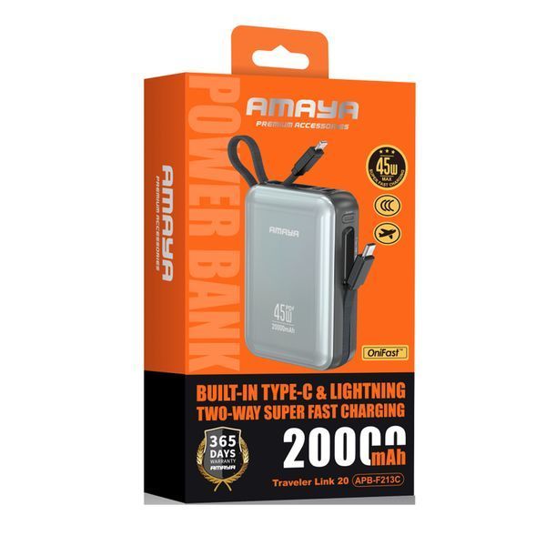 Портативний ЗП Power Bank Amaya F213C PD45W з вбудованими кабелями 20000 mAh pw_amaya_20 фото